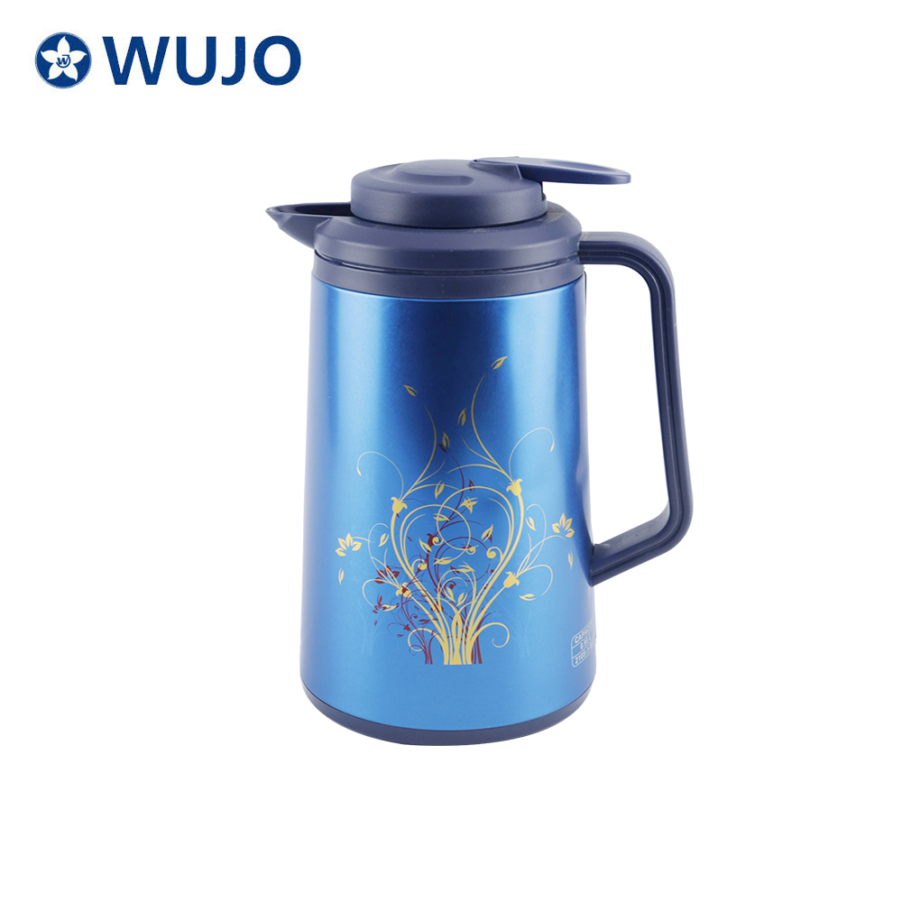 Wujo有吸引力的蓝色不锈钢真空玻璃refill咖啡壶