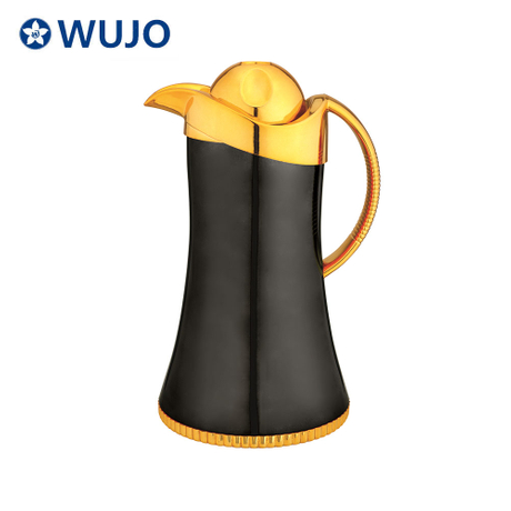 Wujo阿拉伯语迪拜豪华简单的玻璃衬里黑色塑料咖啡壶用金色手柄